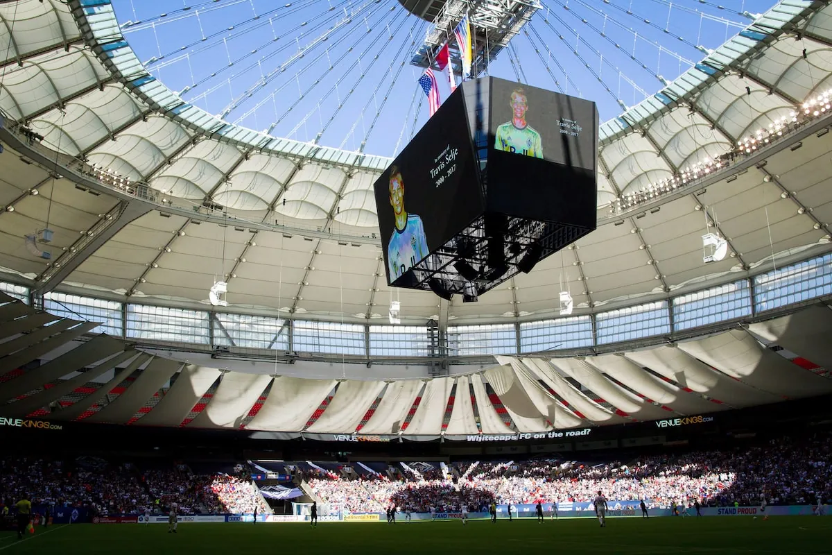 The centre-hung scoreboard and cable-supported retractable roof are seen inside BC Place Stadium. The venue's 2011 renovations made it no longer an option to host baseball games.DARRYL DYCK/The Canadian Press