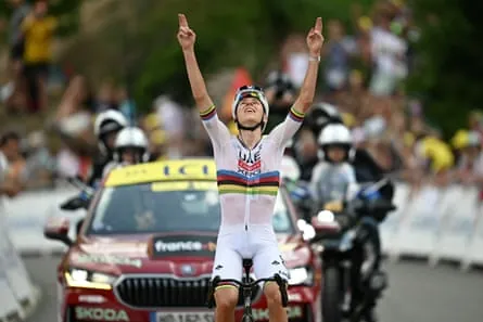 A triumphant Tadej Pogacar after stage six.