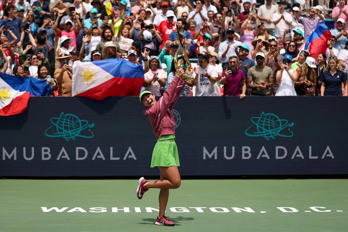 Eala celebrated her DC Open championship win with a loyal and large contingent of Filipino fans.Scott Taetsch/Getty Images